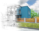 Illustrationofanideaofbluemodernhouseconstruction